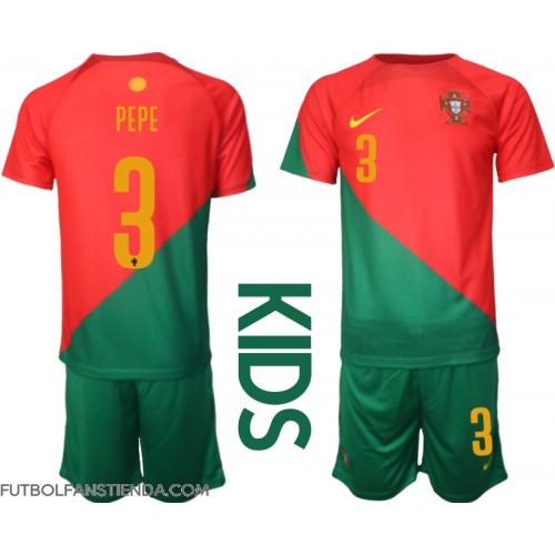 Portugal Pepe #3 Primera Equipación Niños Mundial 2022 Manga Corta (+ Pantalones cortos)